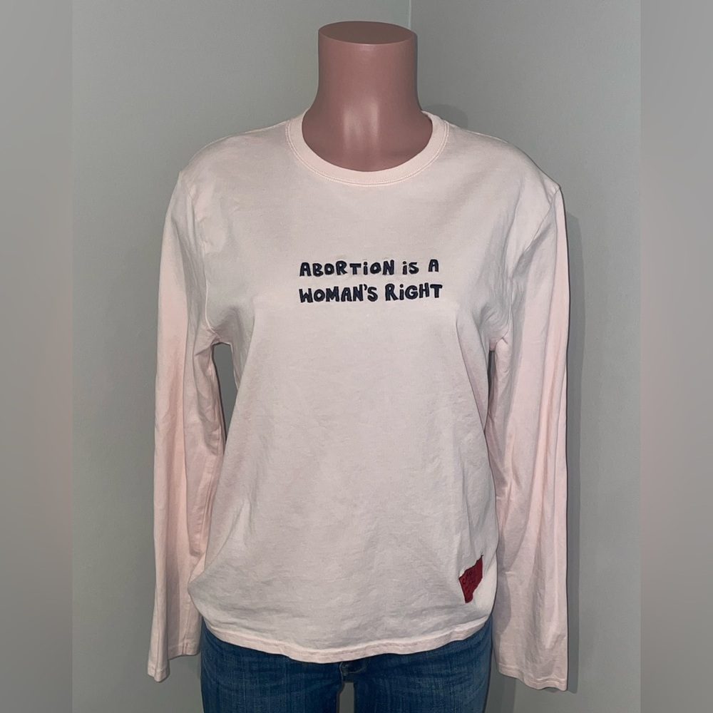 CHNGE Women's Long Sleeve Tee - Light Pink with Black Graphics. Small